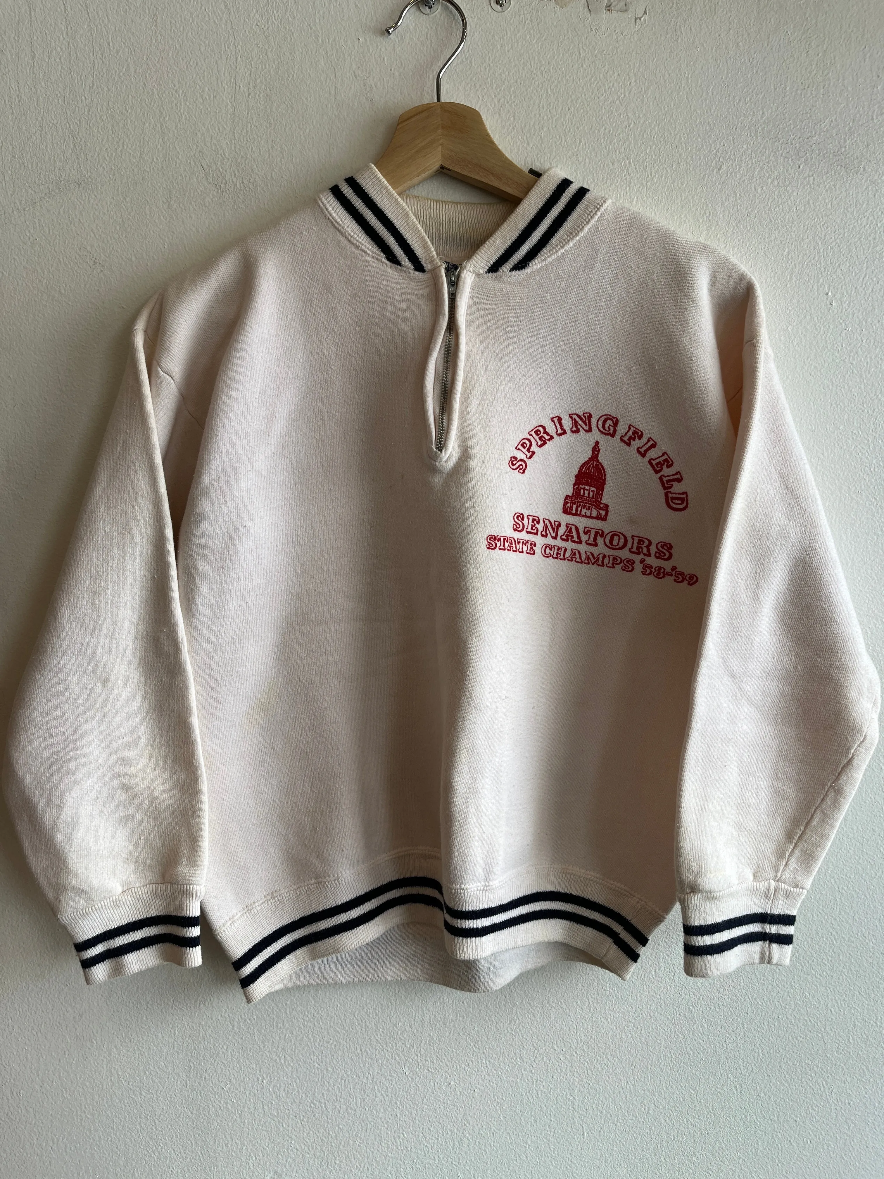 Vintage 1950s Springfield Senators Quarter Zip Cotton Sweatshirt