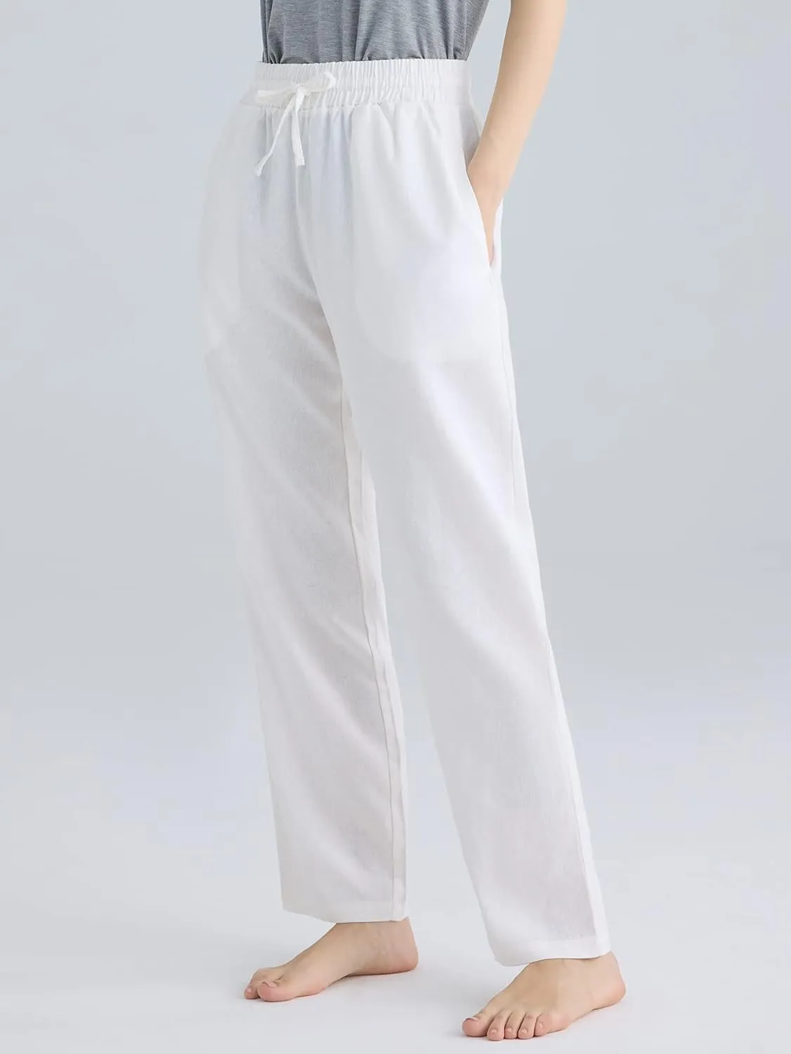 Weintee Women's Wide Leg Linen Pants with Pockets