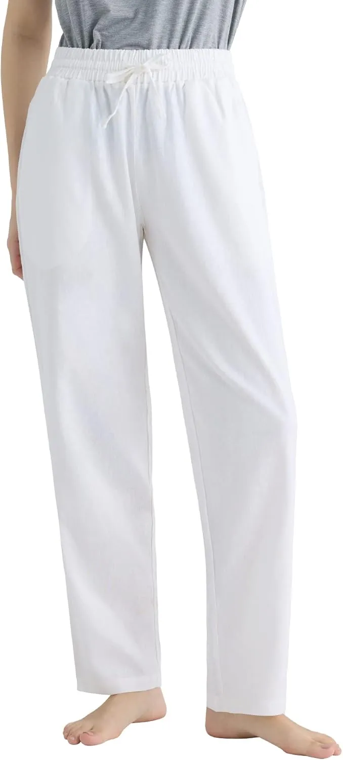 Weintee Women's Wide Leg Linen Pants with Pockets