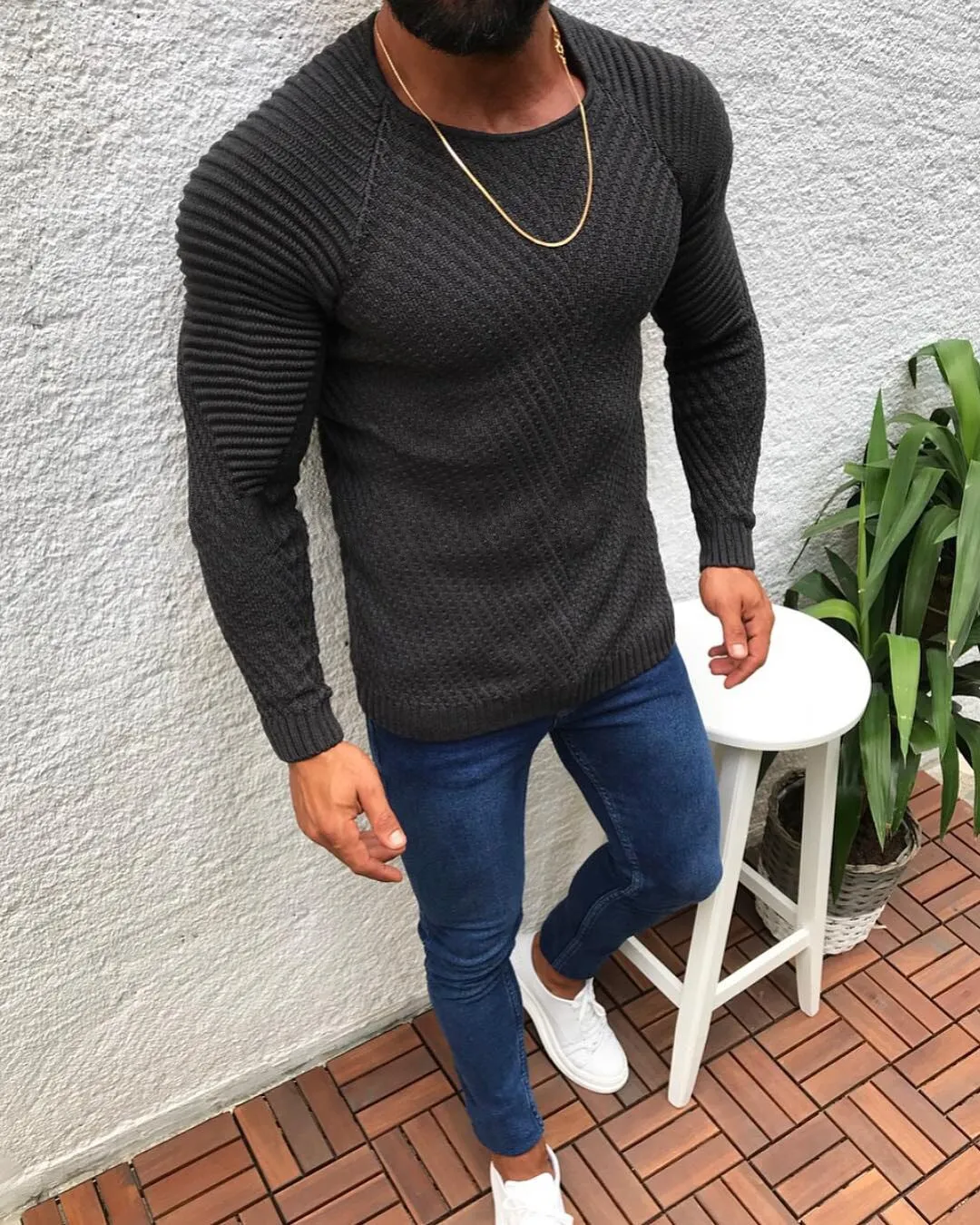 West Louis O-Neck Patchwork Sweater