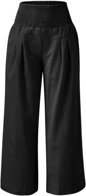 Wide Leg Ankle Pants for Women 2025 Baggy Y2K Summer Stretchy Boho Beach Pants High Waist Plus Size Lounge Palazzo Trousers