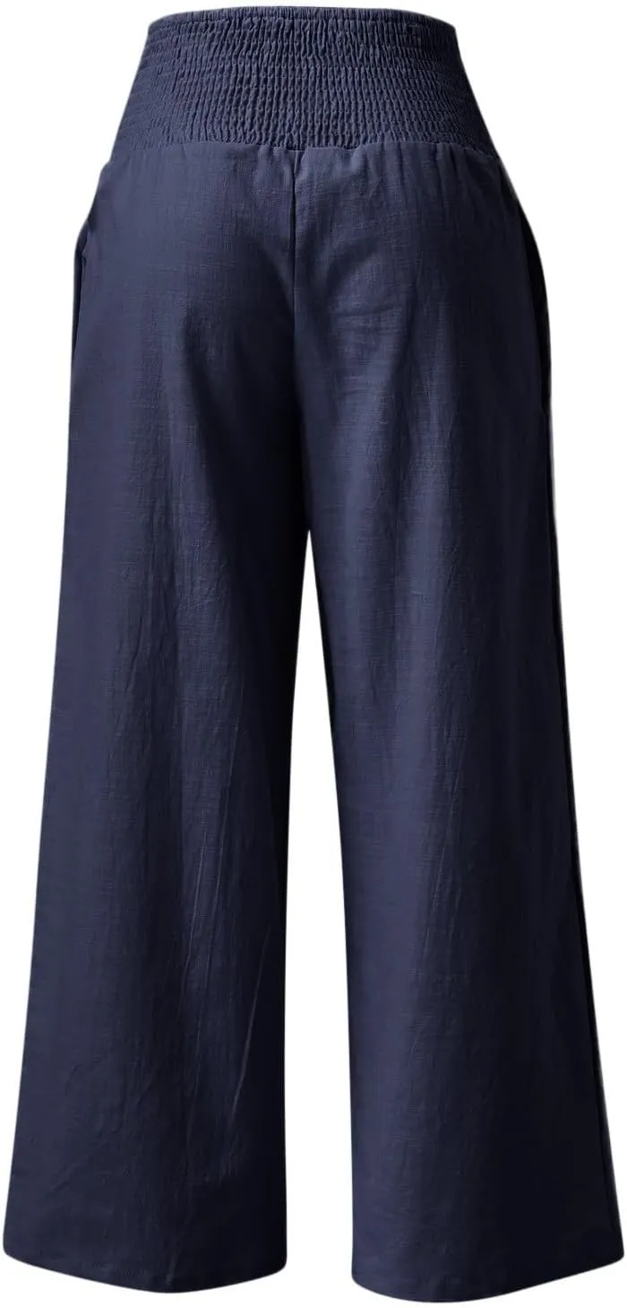Wide Leg Ankle Pants for Women 2025 Baggy Y2K Summer Stretchy Boho Beach Pants High Waist Plus Size Lounge Palazzo Trousers