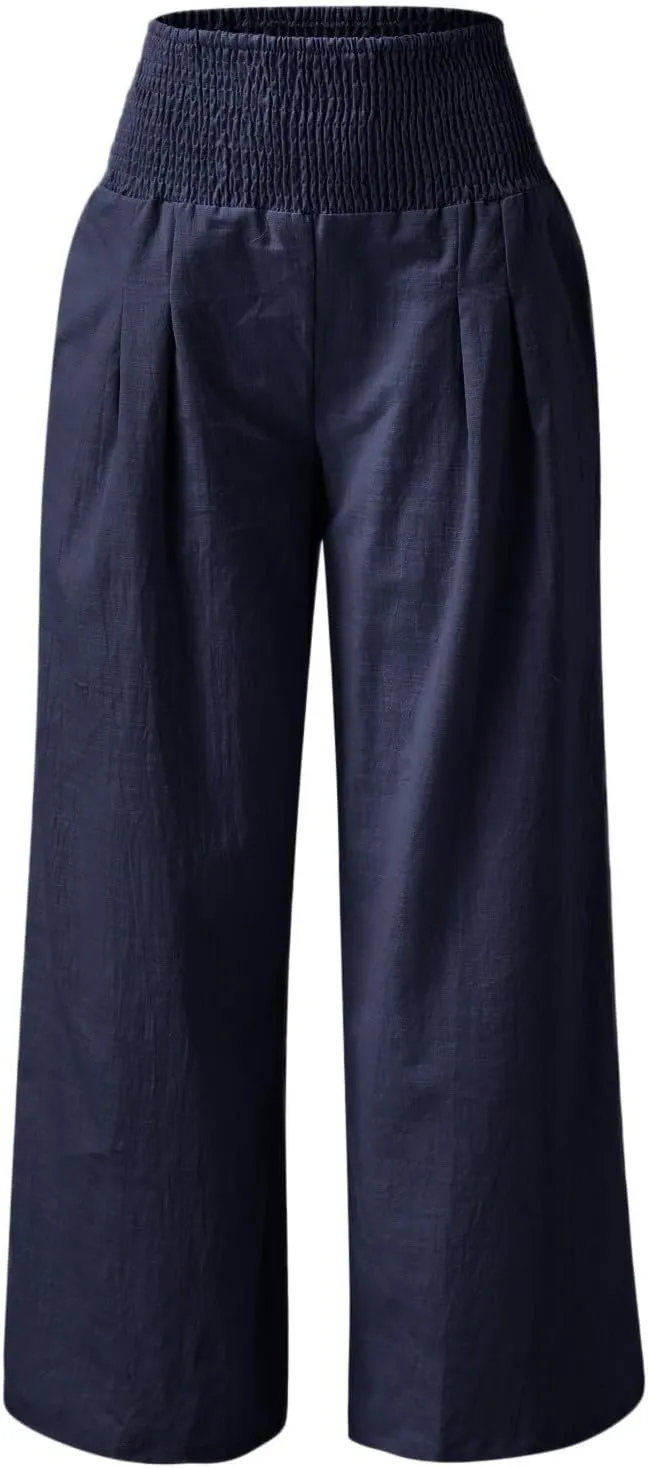 Wide Leg Ankle Pants for Women 2025 Baggy Y2K Summer Stretchy Boho Beach Pants High Waist Plus Size Lounge Palazzo Trousers
