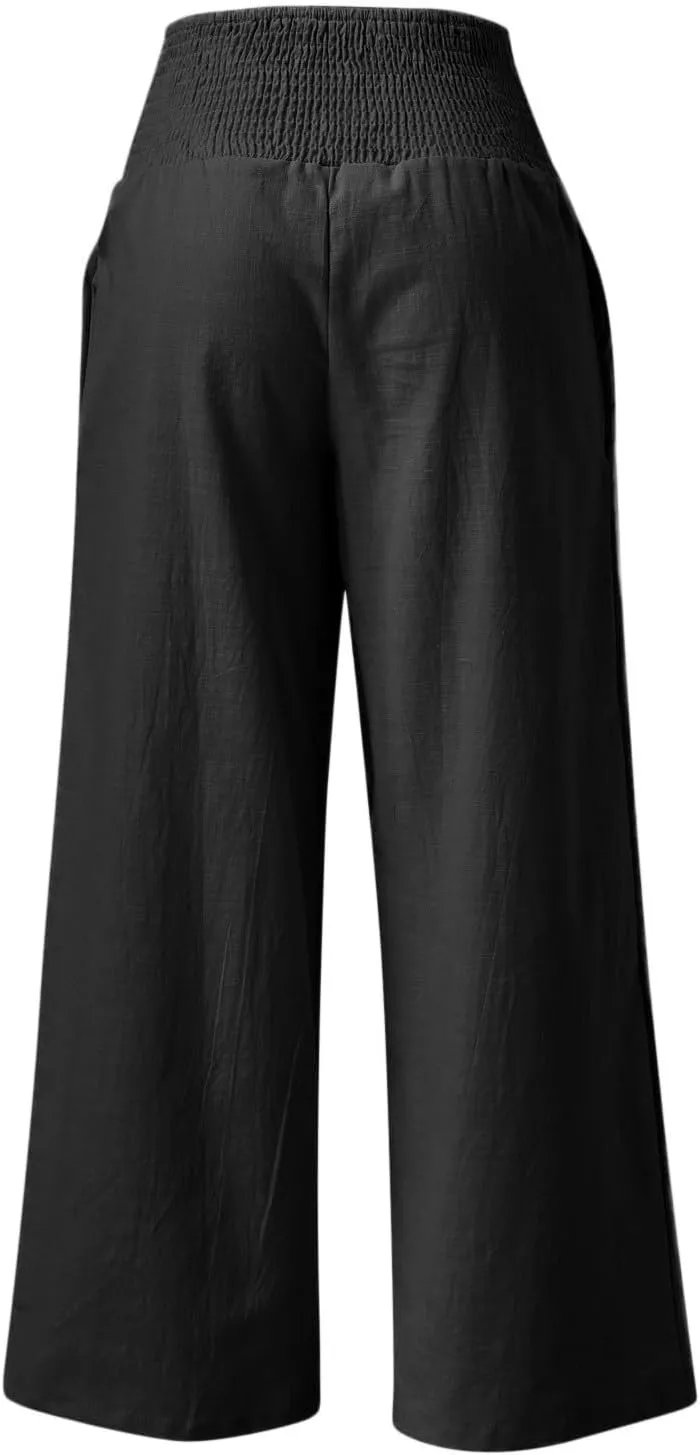 Wide Leg Ankle Pants for Women 2025 Baggy Y2K Summer Stretchy Boho Beach Pants High Waist Plus Size Lounge Palazzo Trousers
