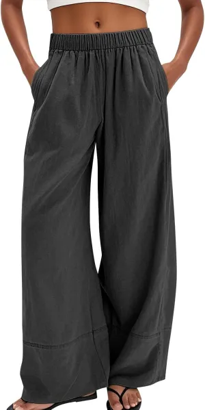 Wide Leg Linen Pants Women 2025 Summer High Waist Palazzo Pants Baggy Lightweight Boho Beach Lounge Trousers Pockets