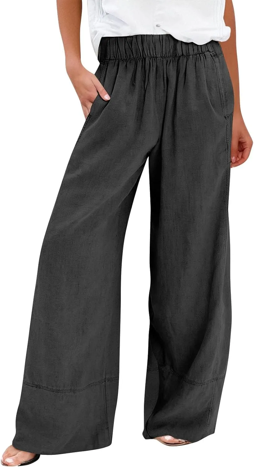 Wide Leg Linen Pants Women 2025 Summer High Waist Palazzo Pants Baggy Lightweight Boho Beach Lounge Trousers Pockets
