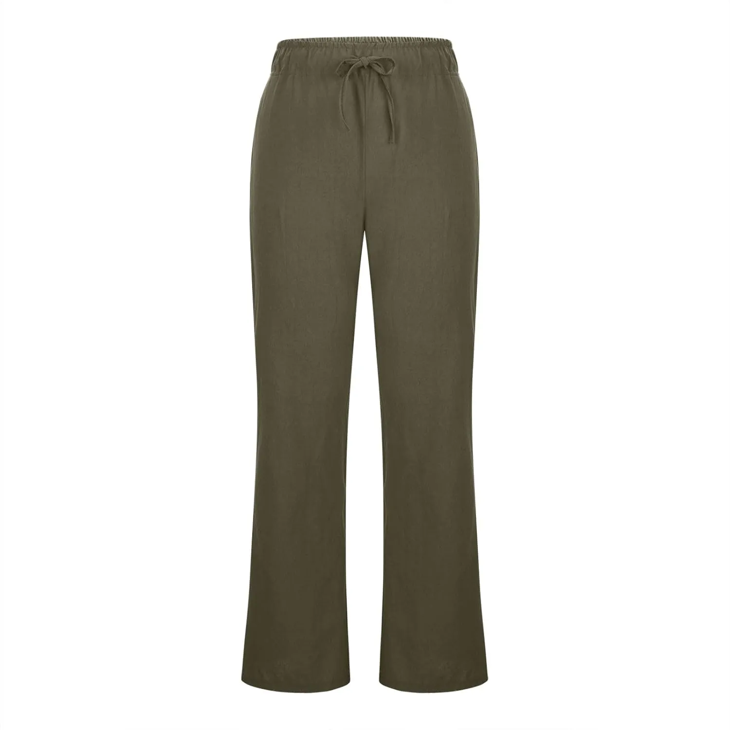 Wide Leg Palazzo Pants for Women Summer Basic Plain Linen Pants Beach Causal Drawstring Trousers with Pockets