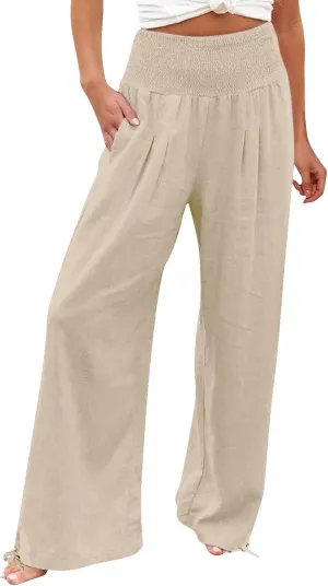 Women Cotton Linen Summer Y2K Fashion Pants Low Waist Bootcut Slim-Fit Pant Trousers Beach