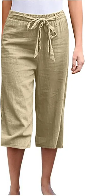Women Linen Blend Summer Loose Flowy Palazzo Pants High Waist Bootcut Slim-Fit Palazzo Lounge Pants Travel