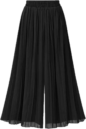Women Palazzo Pants High Waisted Wide Leg Pants Pleated Chiffon Baggy Casual Travel Beach Summer Flowy Lounge Trouser