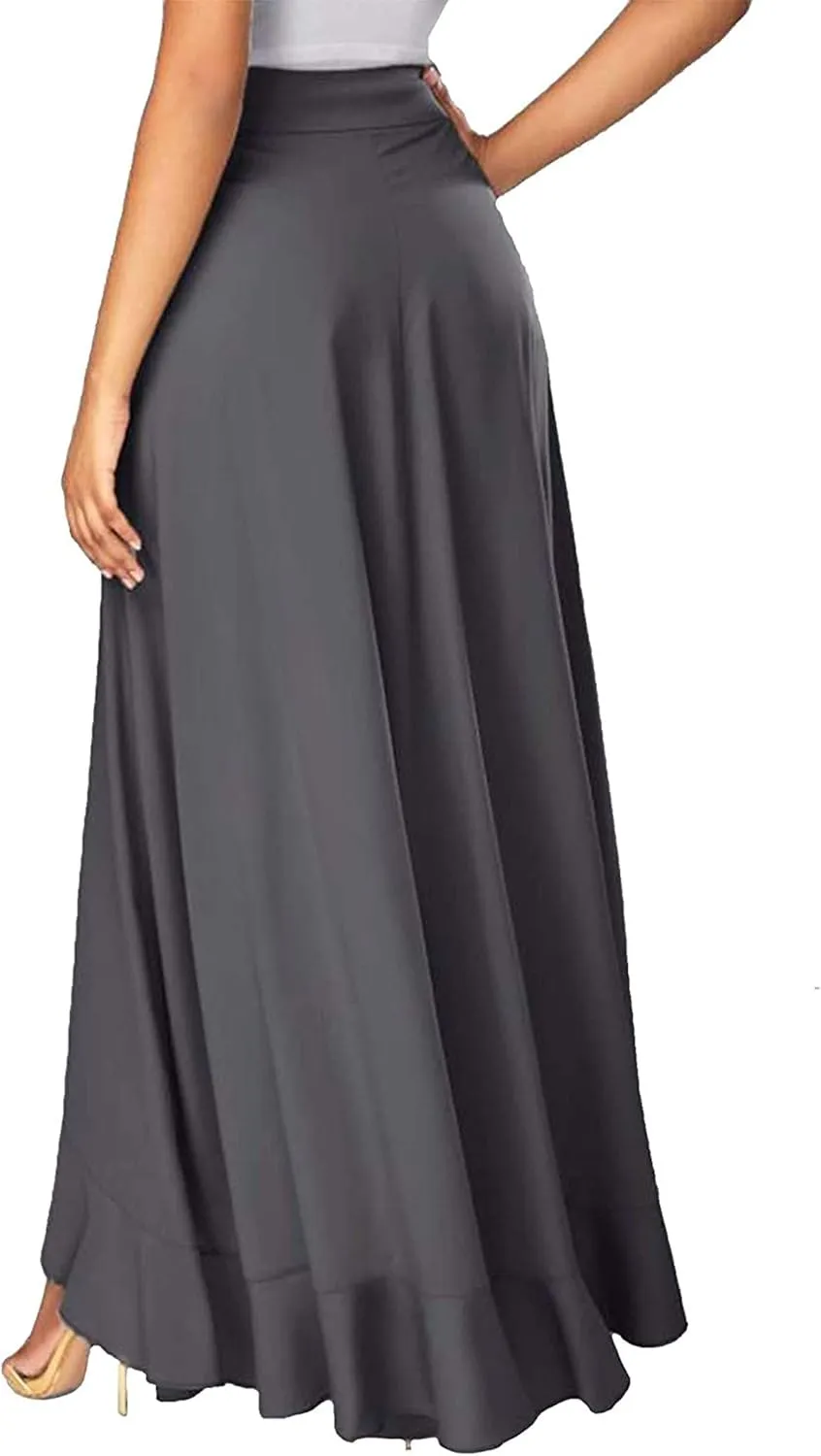 Women Ruffle Pants Split High Waist Maxi Long Crepe Palazzo Overlay Pant Skirt Night Club Cocktail Party Gift