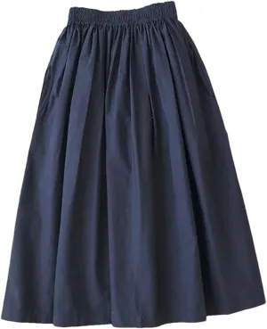 Women Solid Color Midi High Waist Pleated A Line Skirts Vintage Casual Work Midi Swing Skirt