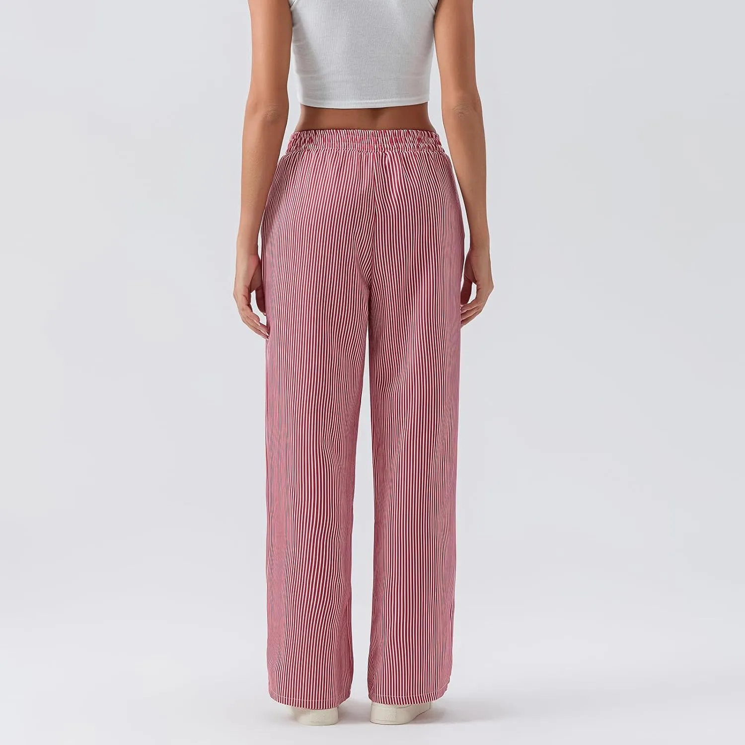 Women Stripe Print Pants Y2k Elastic High Waist Straight Leg Slim Fit Trousers Vintage Pj Pants Coquette Streetwear