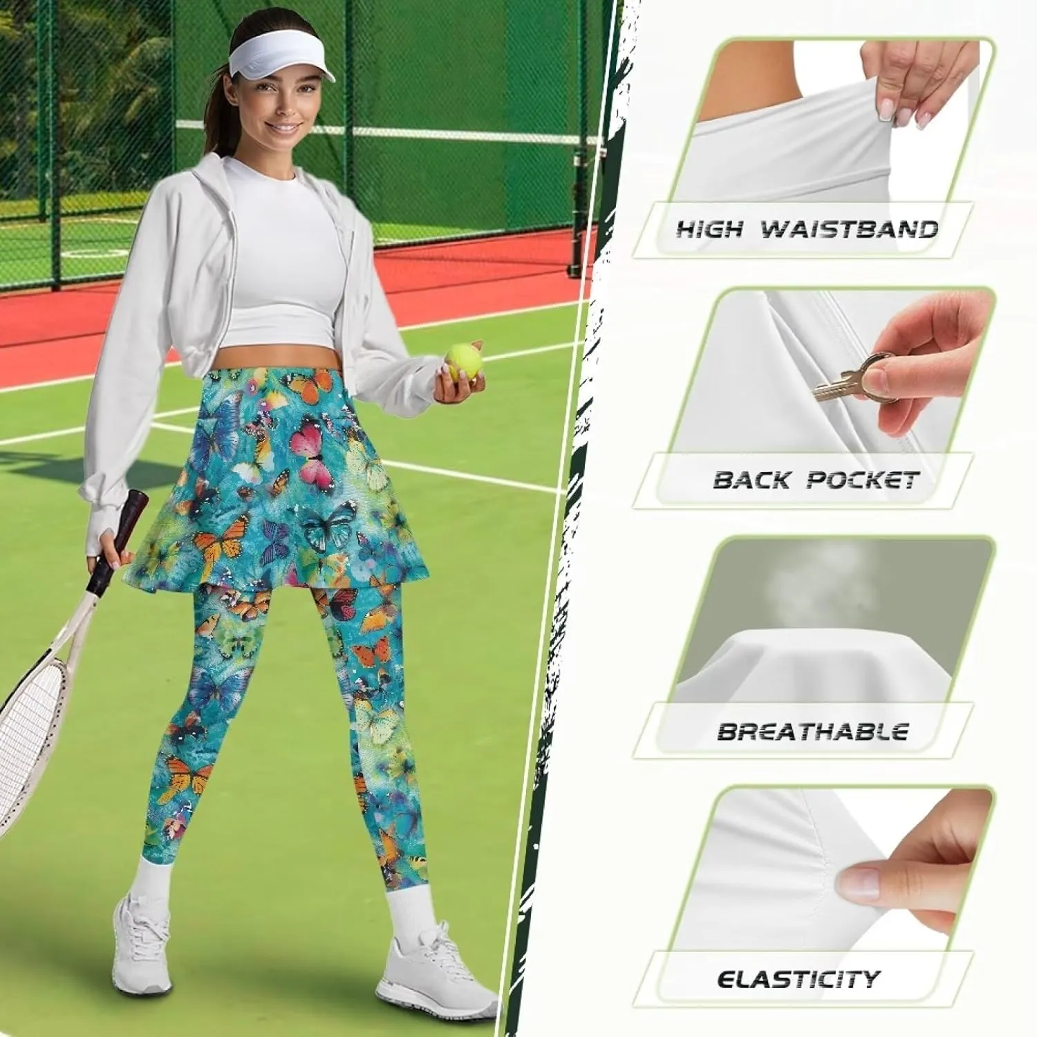Women Yoga Legging with Skirt High Waisted Slim Full-Length Running Workout Skirted Yoga Pants with Pockets XS-3XL