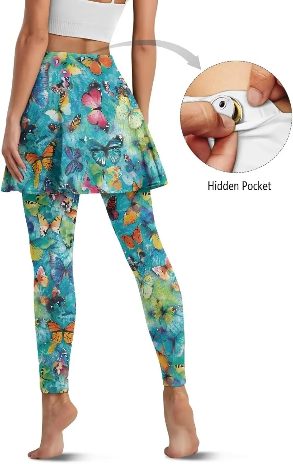 Women Yoga Legging with Skirt High Waisted Slim Full-Length Running Workout Skirted Yoga Pants with Pockets XS-3XL