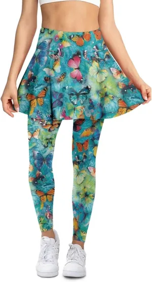Women Yoga Legging with Skirt High Waisted Slim Full-Length Running Workout Skirted Yoga Pants with Pockets XS-3XL