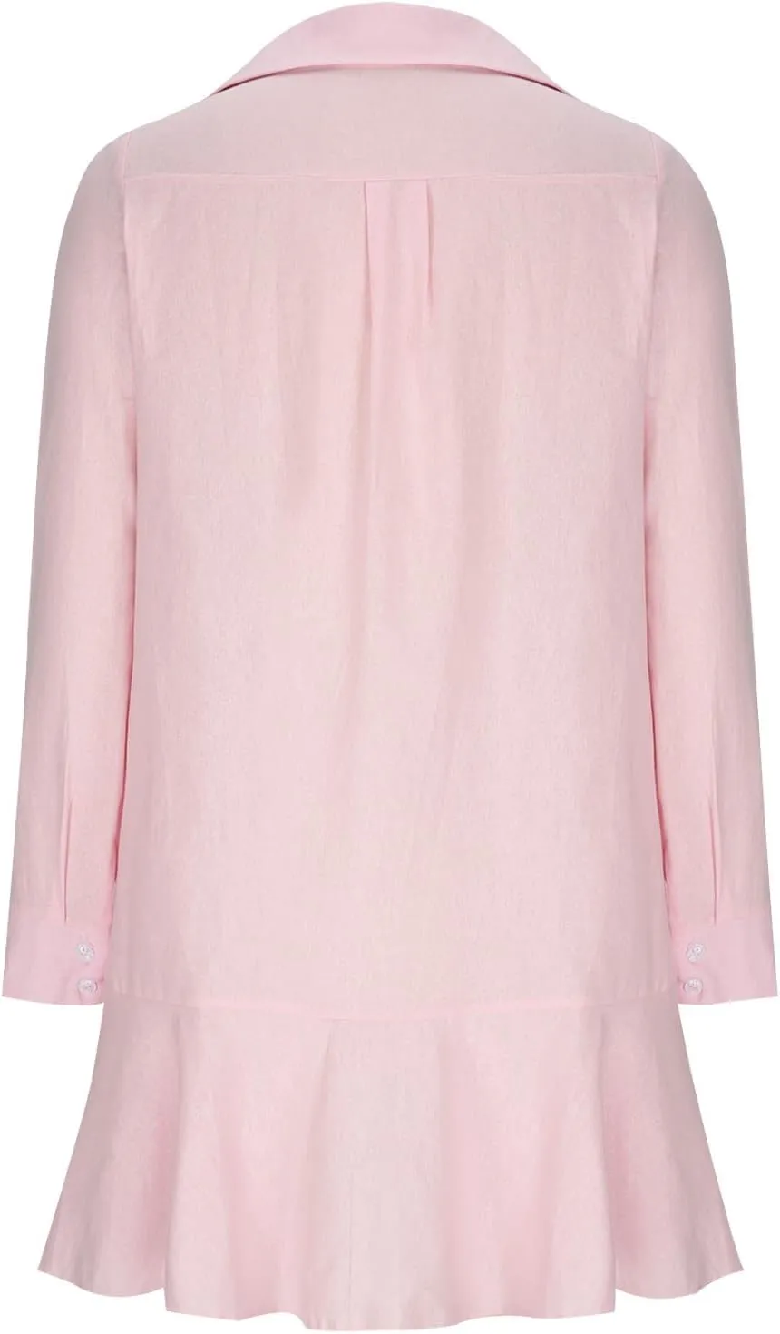 Womens 2024 Summer Casual Button Down Dress 3/4 Rolled-Up Sleeve Loose Ruffle Mini Dress Solid Color Shirts Sun Dress
