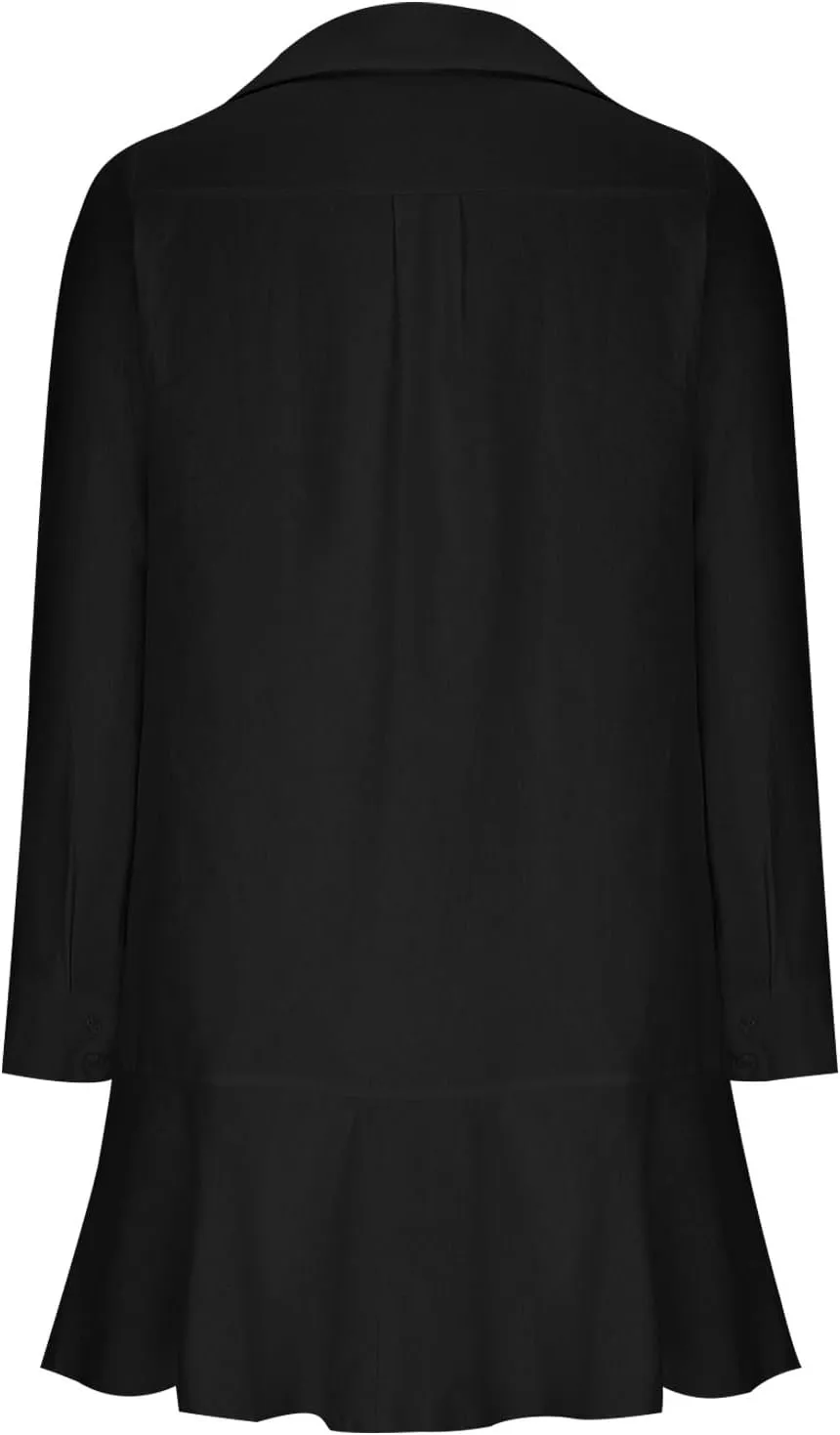 Womens 2024 Summer Casual Button Down Dress 3/4 Rolled-Up Sleeve Loose Ruffle Mini Dress Solid Color Shirts Sun Dress