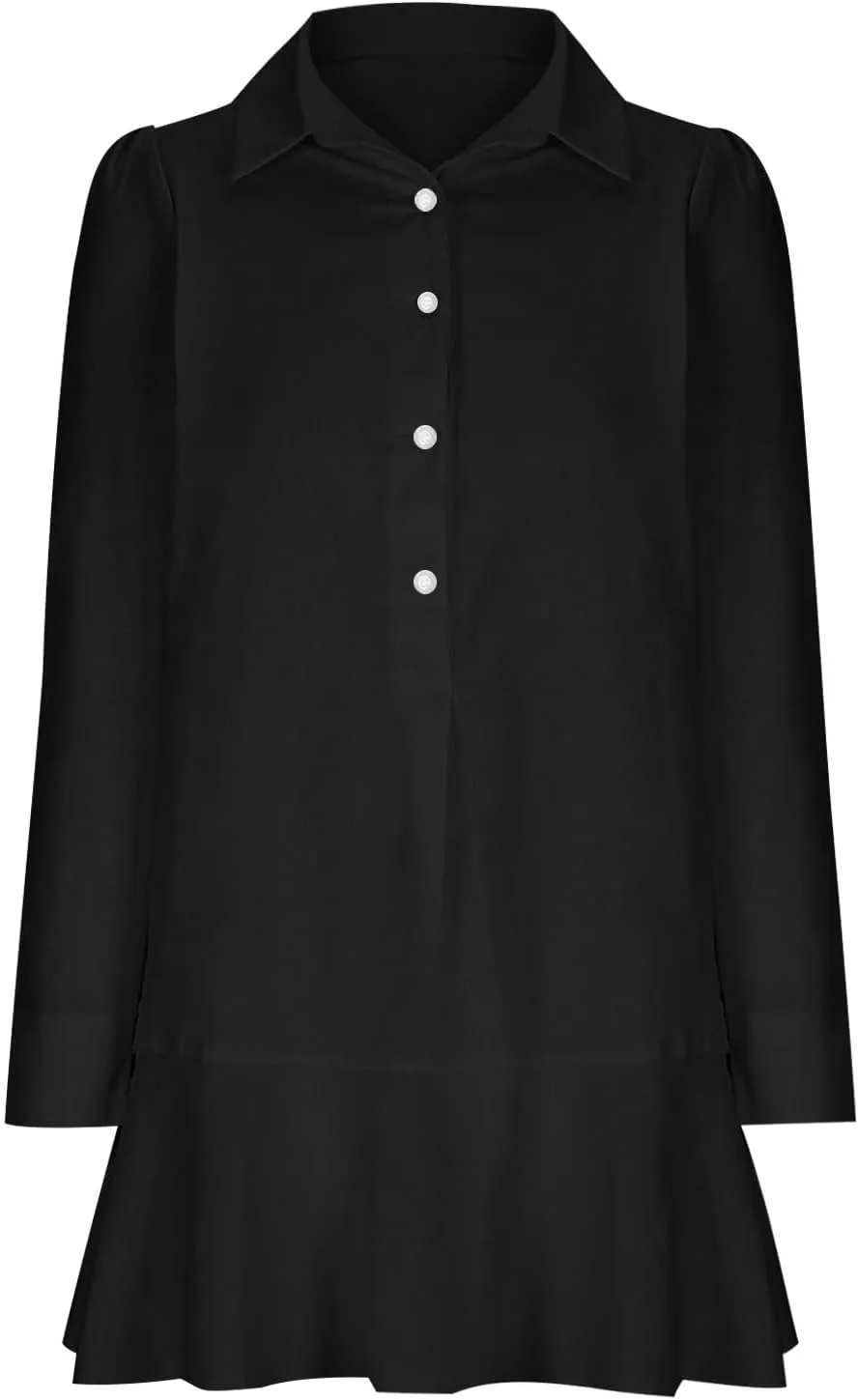 Womens 2024 Summer Casual Button Down Dress 3/4 Rolled-Up Sleeve Loose Ruffle Mini Dress Solid Color Shirts Sun Dress