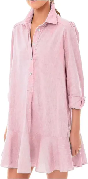 Womens 2024 Summer Casual Button Down Dress 3/4 Rolled-Up Sleeve Loose Ruffle Mini Dress Solid Color Shirts Sun Dress