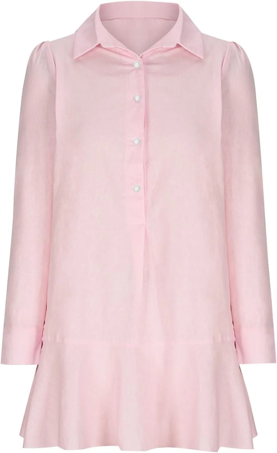 Womens 2024 Summer Casual Button Down Dress 3/4 Rolled-Up Sleeve Loose Ruffle Mini Dress Solid Color Shirts Sun Dress