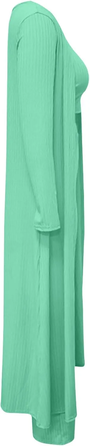 Women's 3 Piece Matching Set Ribbed Knit Lounge Sets Tank Cardigan and High Waist Pants Pajamas Loungewear Outfits