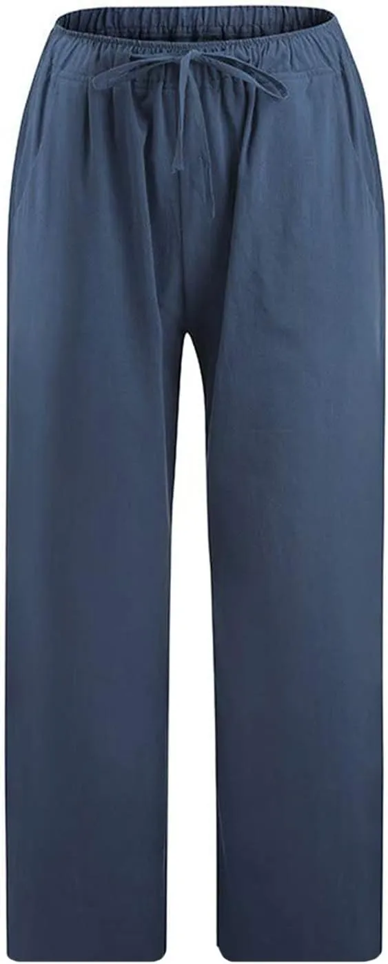Womens Capri Pants Summer Casual Comfy Baggy Palazzo Pants with Pockets Trendy Loose Trouser with Pockets Plus Size