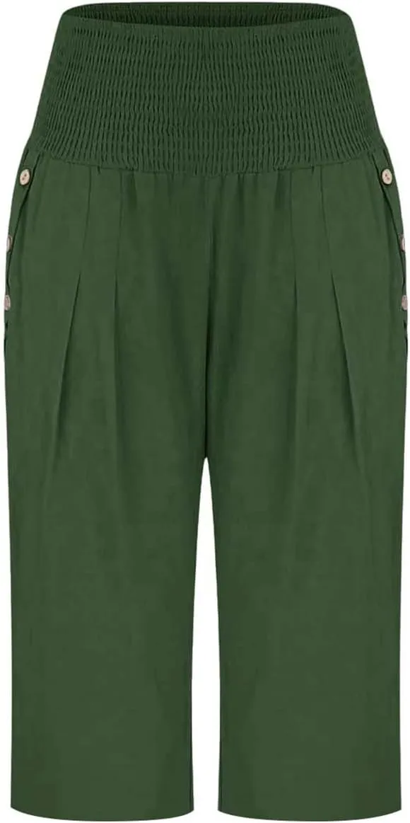 Womens Capri Pants, with Pockets Loose Wide Leg High Waist Capri Pants