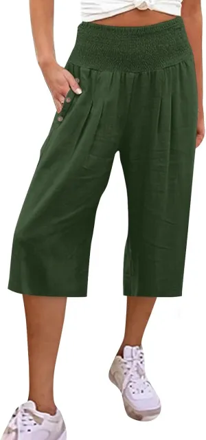 Womens Capri Pants, with Pockets Loose Wide Leg High Waist Capri Pants