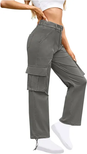 Womens Cargo Pants Wide Leg Bohemian Style Linen Blend Summer Beach Casual Pants