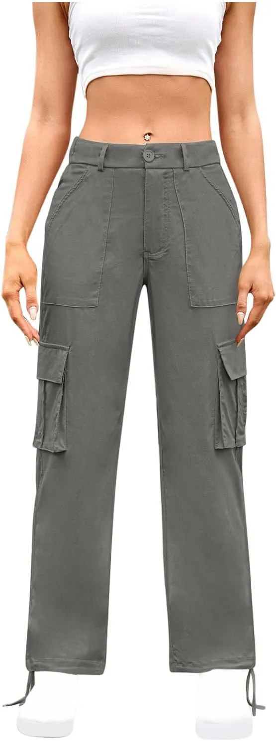 Womens Cargo Pants Wide Leg Bohemian Style Linen Blend Summer Beach Casual Pants