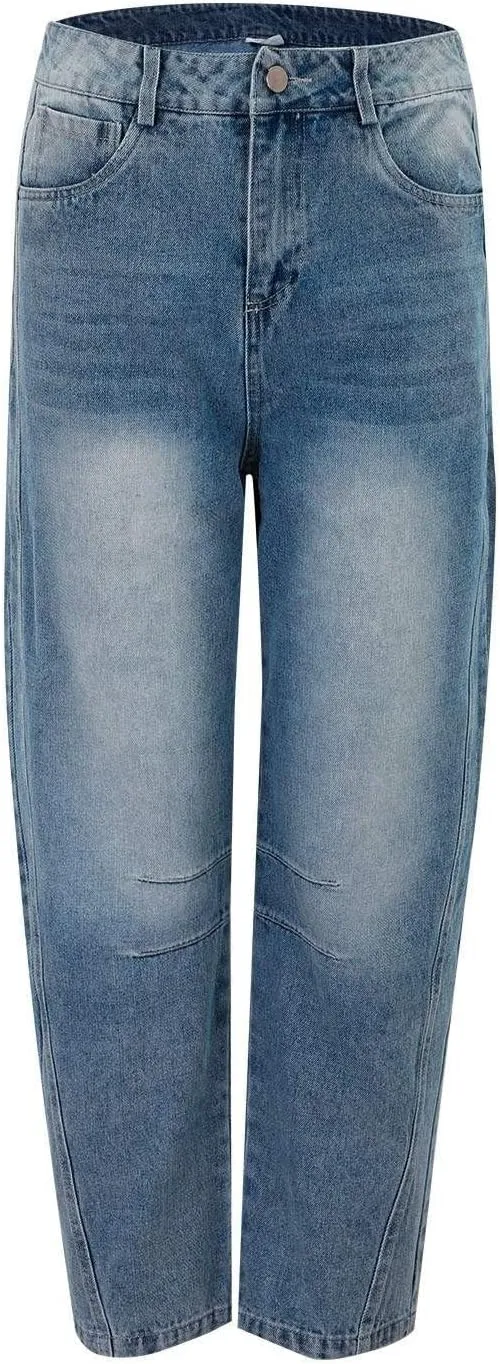 Women's Casual Jeans Elastic Waist Front Button Wide Leg Harem Trousers Fashion Loose Fit Comfy Street Hip Hip Pants