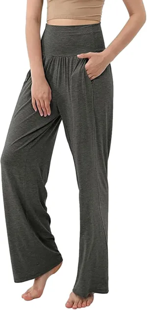 Women's Casual Wide Leg Pants High Waist Elastic Solid Color Long Loose Trousers Summer Spring Pant with Pockets