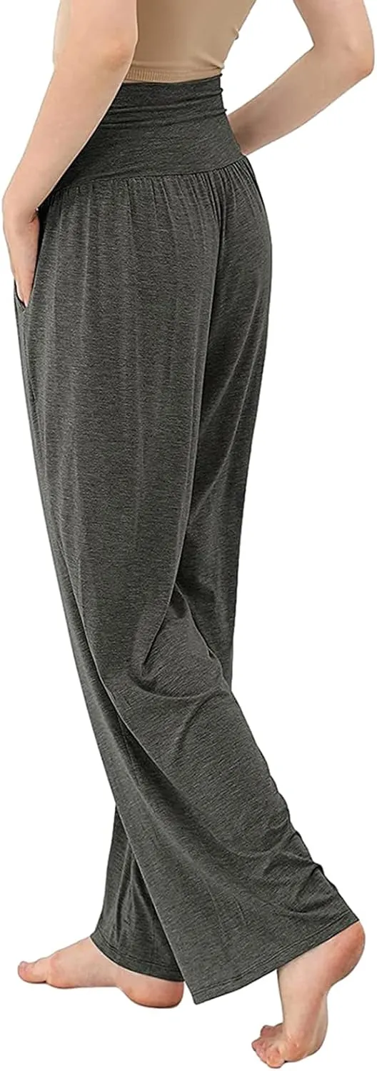 Women's Casual Wide Leg Pants High Waist Elastic Solid Color Long Loose Trousers Summer Spring Pant with Pockets