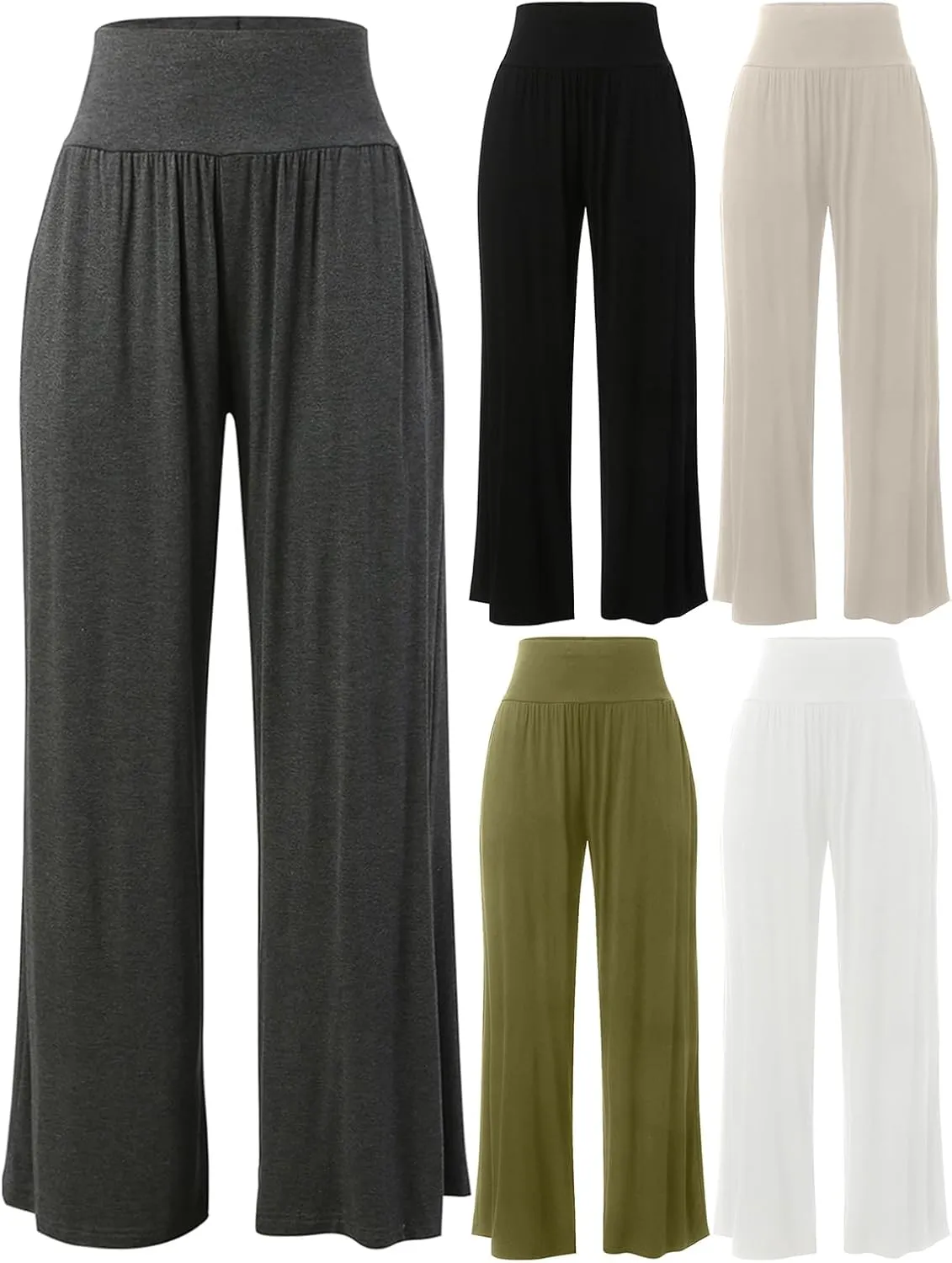 Women's Casual Wide Leg Pants High Waist Elastic Solid Color Long Loose Trousers Summer Spring Pant with Pockets