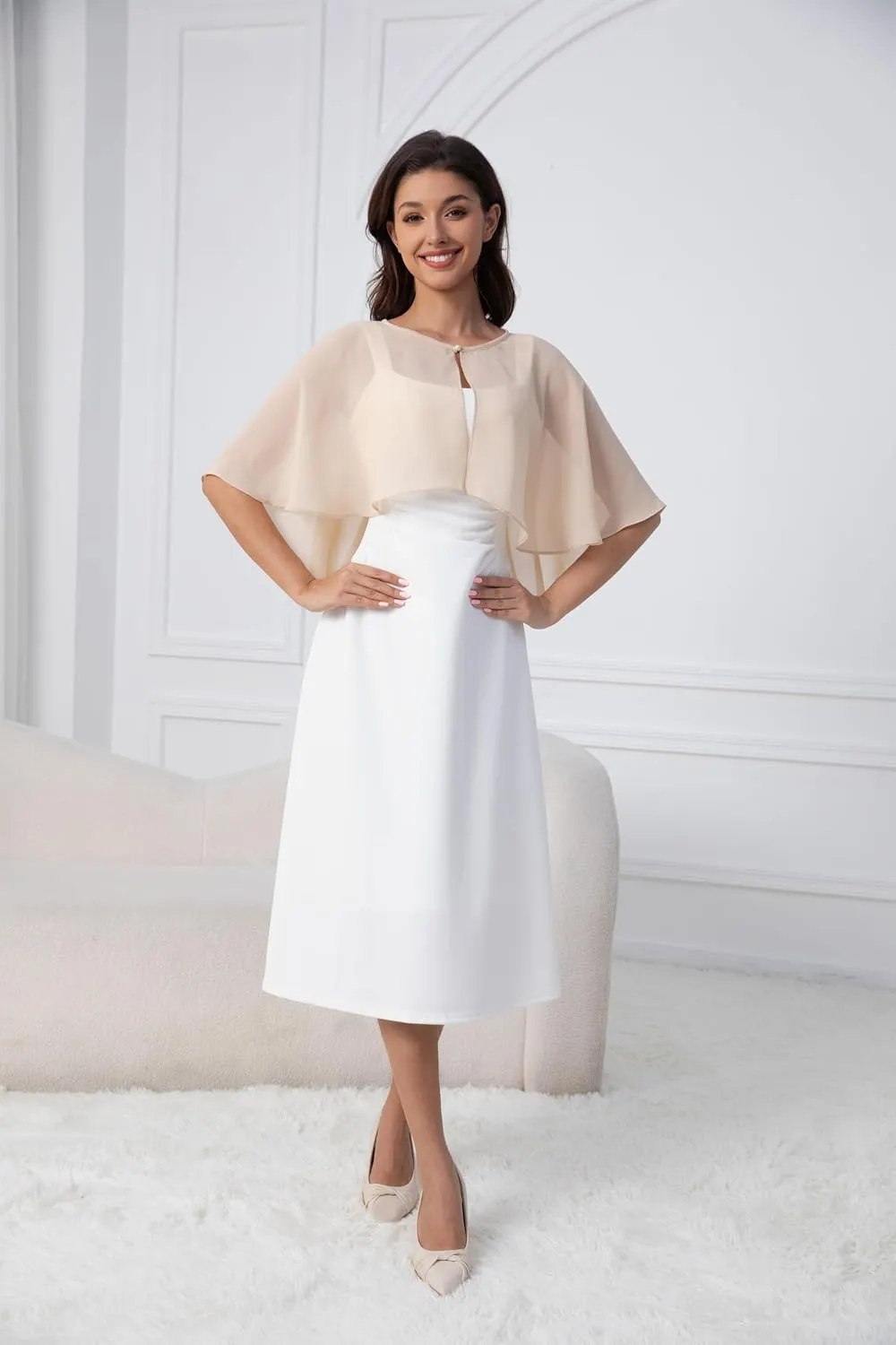 Women's Chiffon Shawl Wraps Shrug for Evening Dress Wedding Cape Cover Up 1920s Shawl