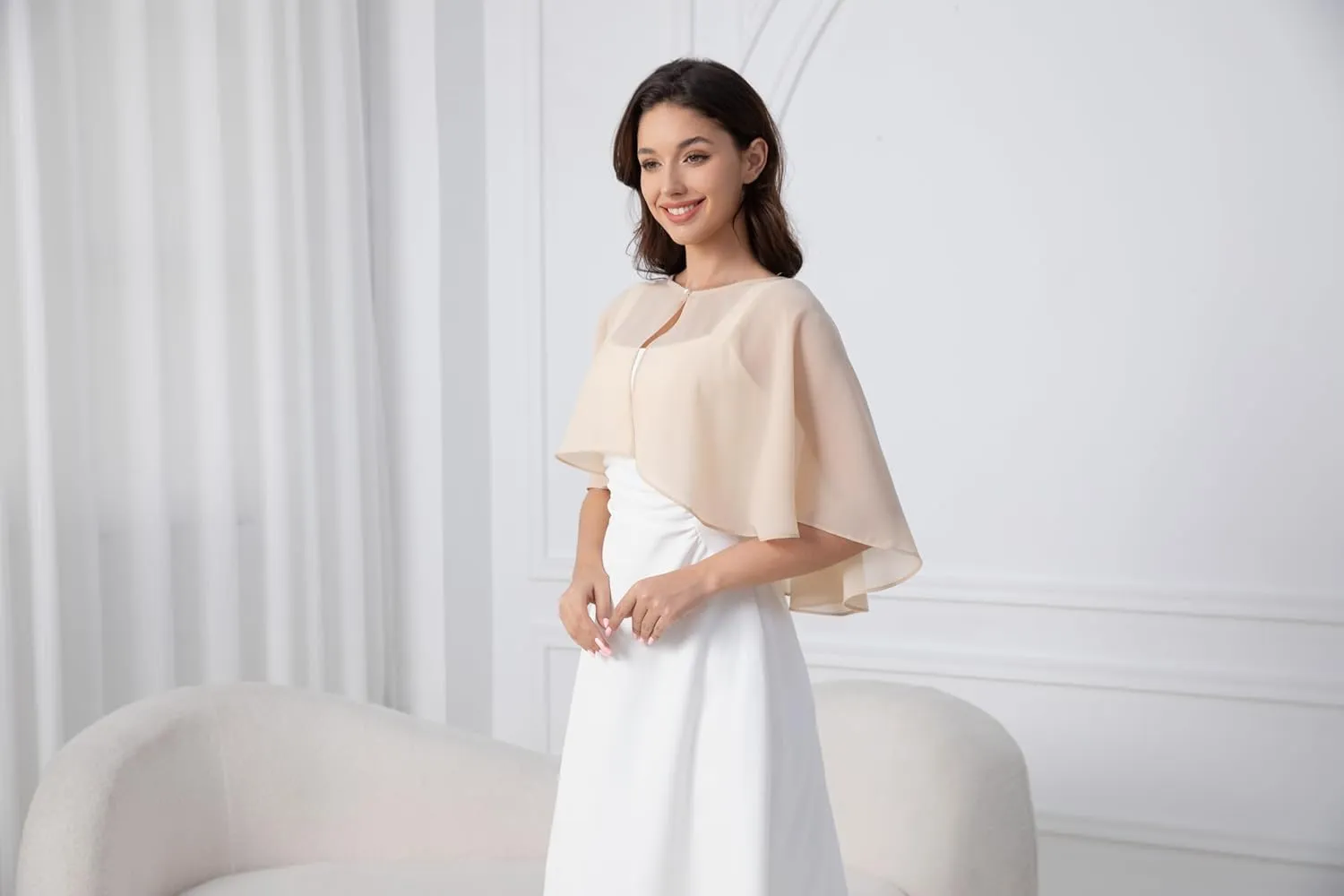 Women's Chiffon Shawl Wraps Shrug for Evening Dress Wedding Cape Cover Up 1920s Shawl