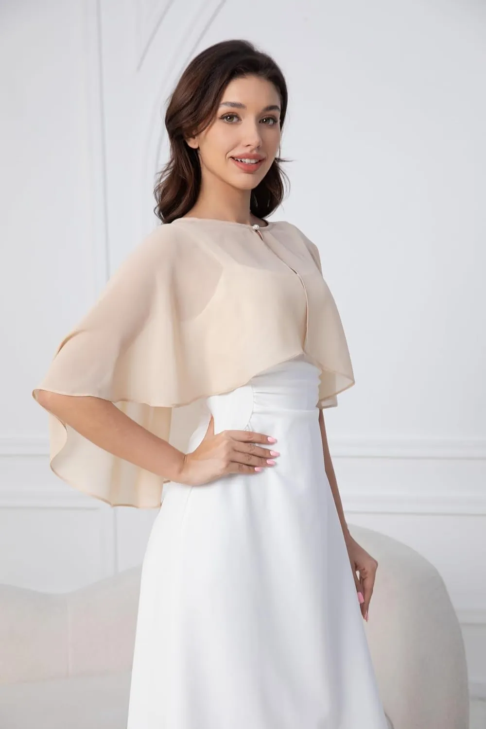 Women's Chiffon Shawl Wraps Shrug for Evening Dress Wedding Cape Cover Up 1920s Shawl
