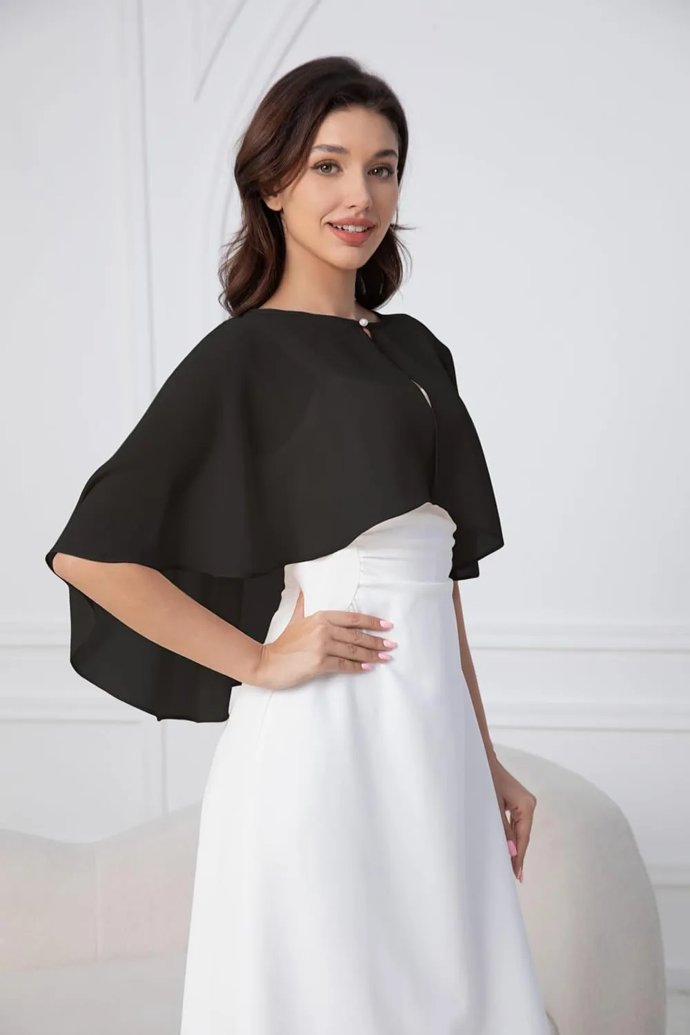 Women's Chiffon Shawl Wraps Shrug for Evening Dress Wedding Cape Cover Up 1920s Shawl