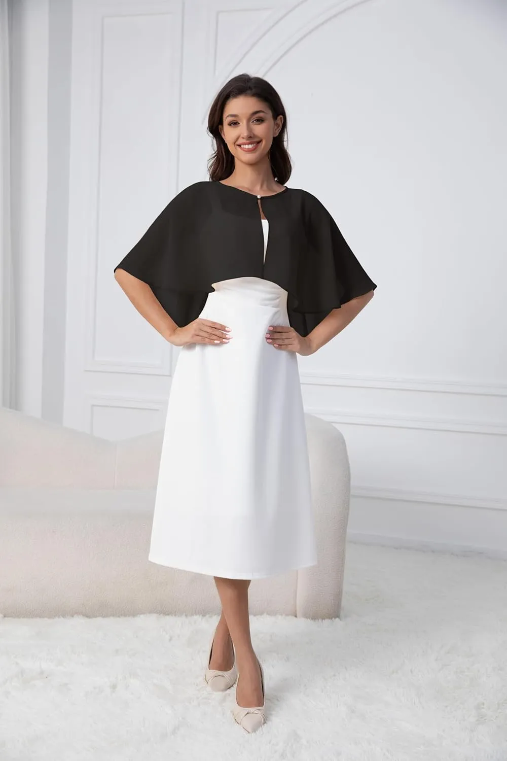 Women's Chiffon Shawl Wraps Shrug for Evening Dress Wedding Cape Cover Up 1920s Shawl