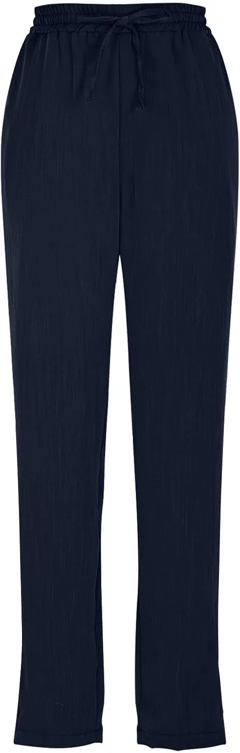 Womens Cotton Linen Elastic Drawstring Straight Leg Pants 2025 Summer Casual Trousers with Pockets Plain Beach Lounge Clothes