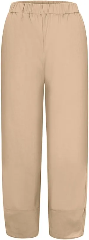 Women's Cotton Linen Harem Pants Lightweight Casual Cropped Trousers with Pockets Loose Beach Yoga Pants for Summer