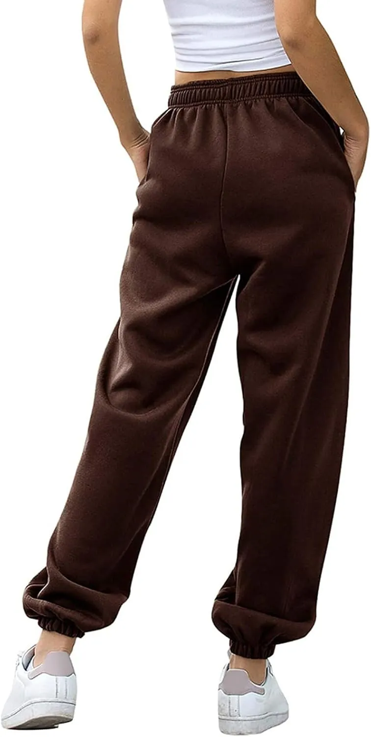 Womens Cotton Linen Jogger Pants Lightweight Elastic High Waist Trousers with Pockets Lounge Baggy Sweatpant for Yoga Gym
