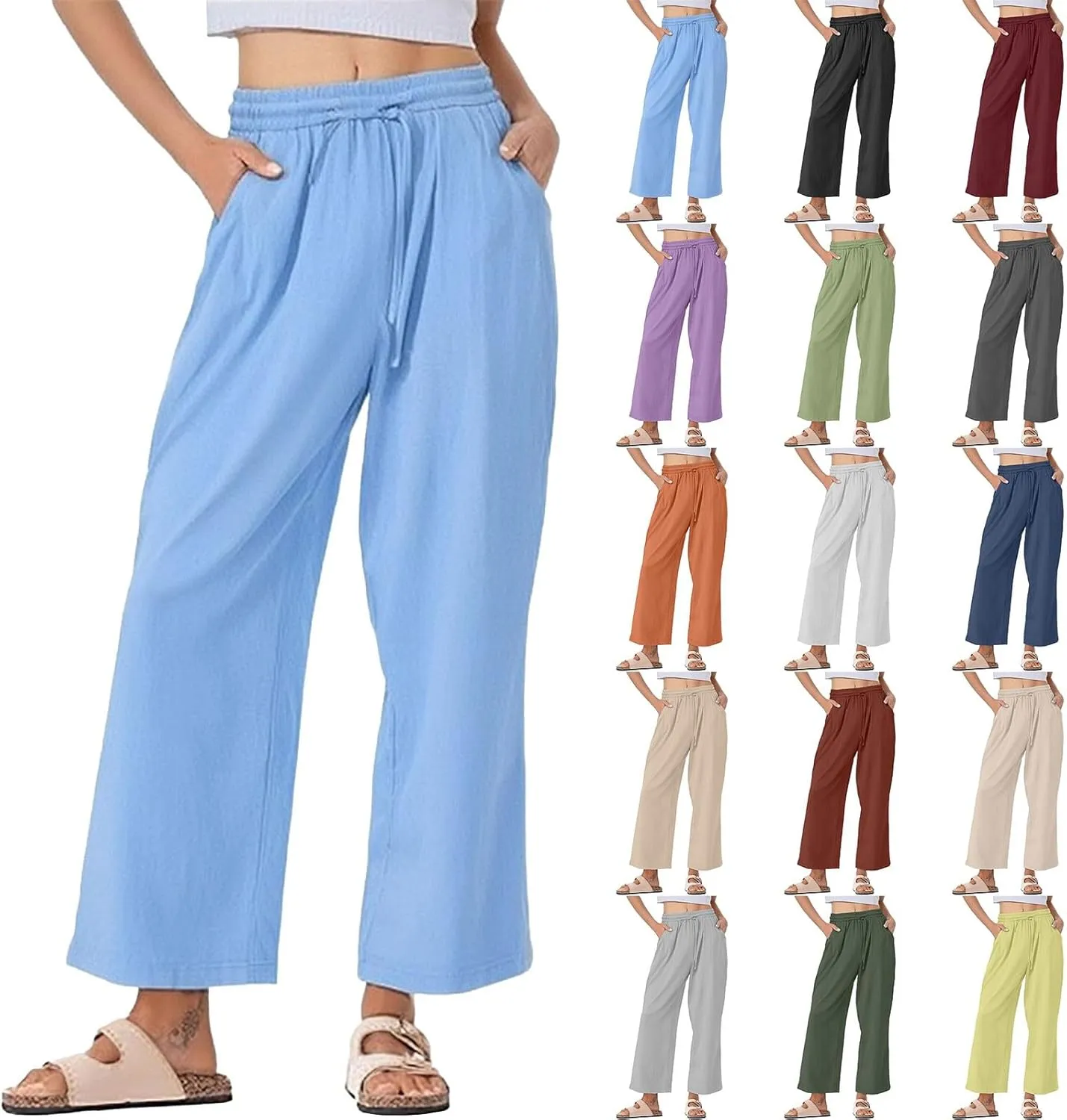 Womens Cotton Linen Pants High Waist Wide Leg Palazzo Pants 2025 Summer Casual Loose Flowy Beach Trousers Outfits