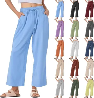 Womens Cotton Linen Pants High Waist Wide Leg Palazzo Pants 2025 Summer Casual Loose Flowy Beach Trousers Outfits