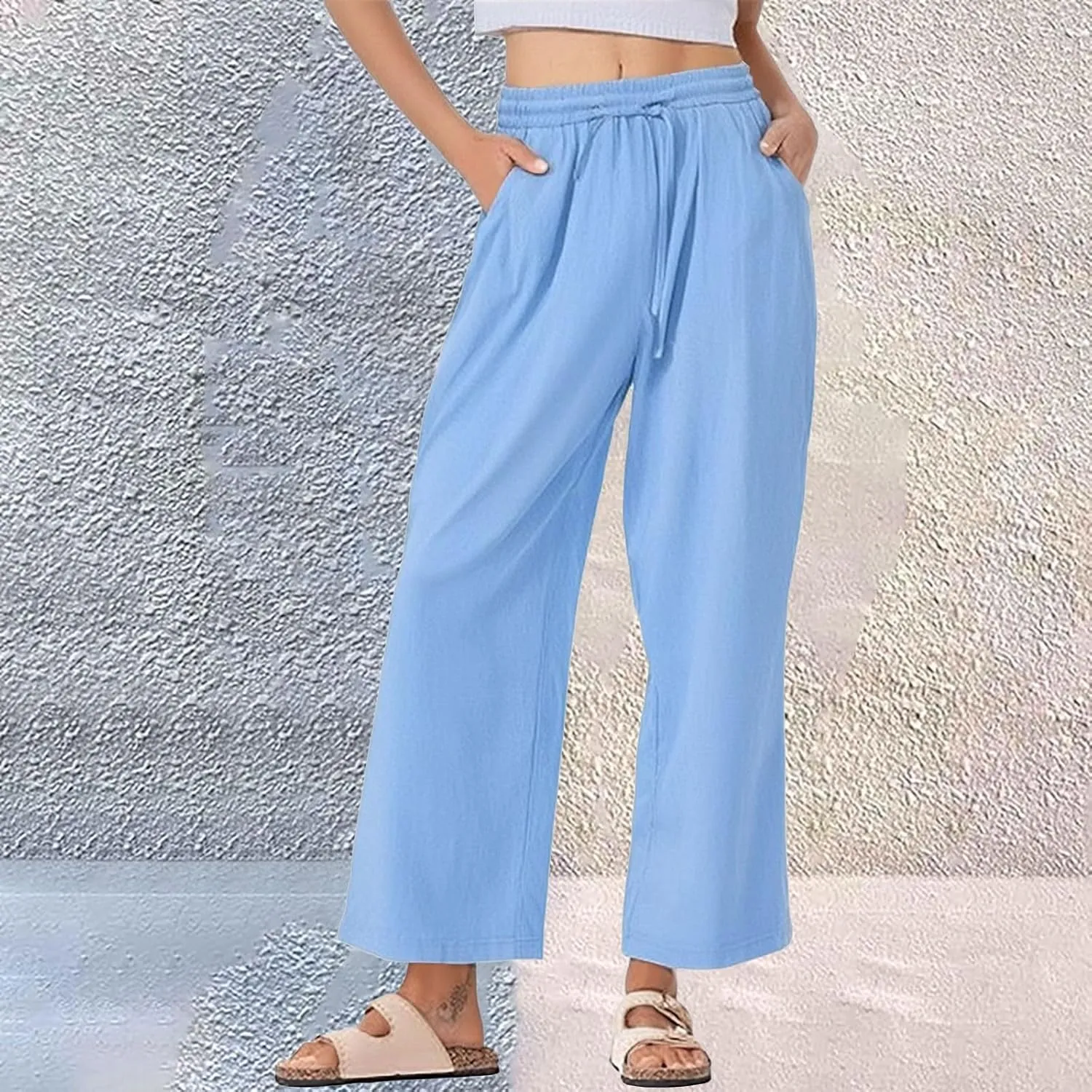 Womens Cotton Linen Pants High Waist Wide Leg Palazzo Pants 2025 Summer Casual Loose Flowy Beach Trousers Outfits