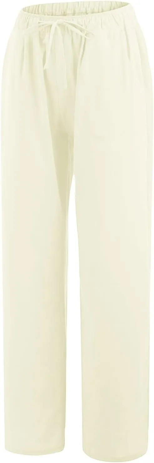 Women's Cotton Linen Pants Summer Drawstring High Waisted Palazzo Pants Casual Wide Leg Yoga Pants with Pockets