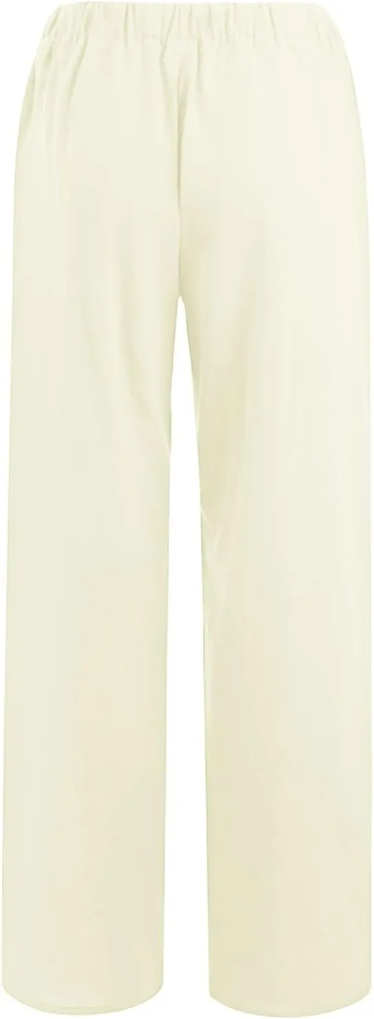 Women's Cotton Linen Pants Summer Drawstring High Waisted Palazzo Pants Casual Wide Leg Yoga Pants with Pockets
