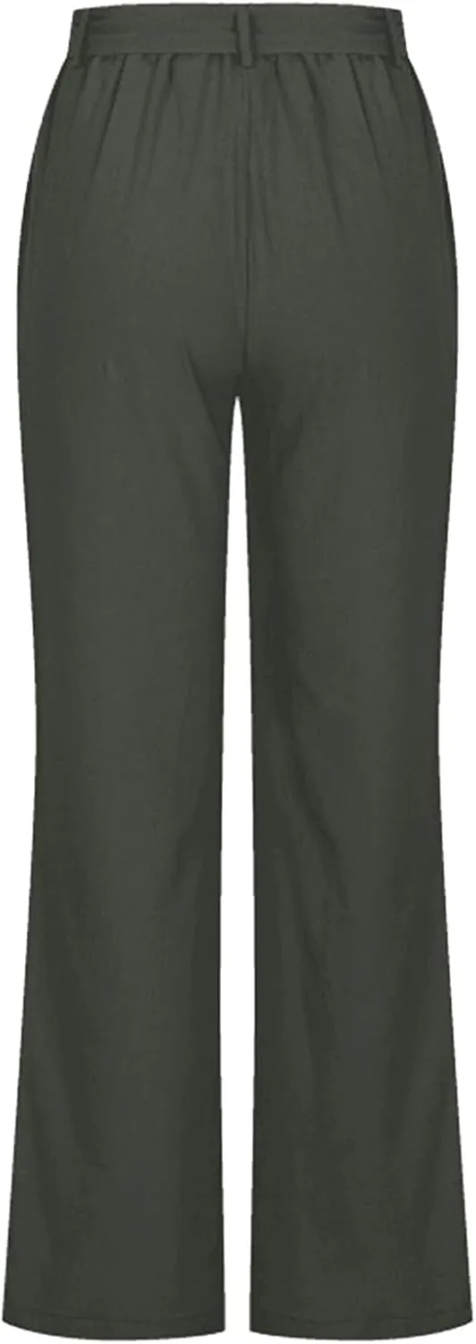 Womens Cotton Linen Summer Casual Loose Palazzo Pants Elastic Waist Baggy Stretchy Slim-Fit Palazzo Lounge