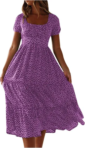 Womens Dresses Summer Plus Size Dresses Casual Short Sleeve Midi Dress Flowy Boho Sundresses Travel Printed Outfits